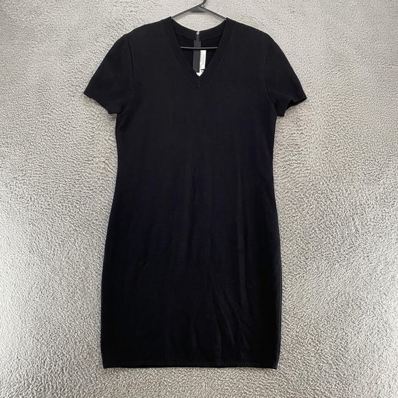 St John Collection Sweater Dress Womens 16 Black Knit V Neck USA Short Sleeve